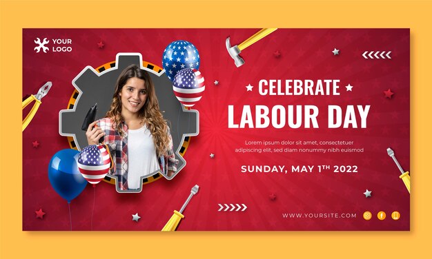 Realistic labor day social media promo template