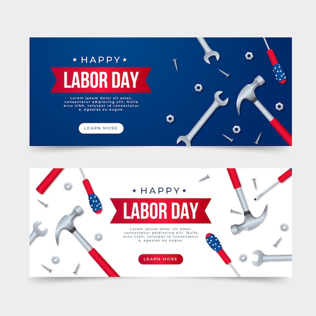 Realistic labor day (usa) banners