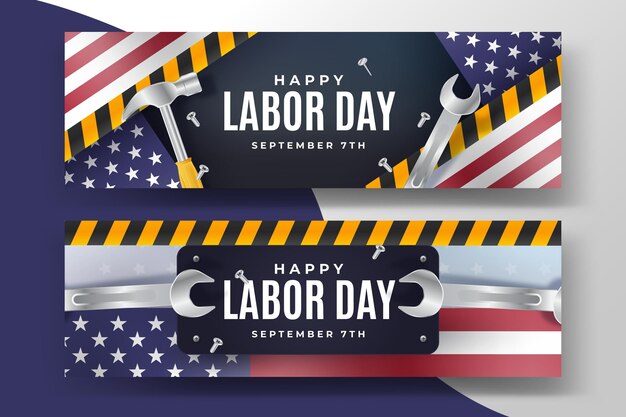 Realistic labor day usa banners