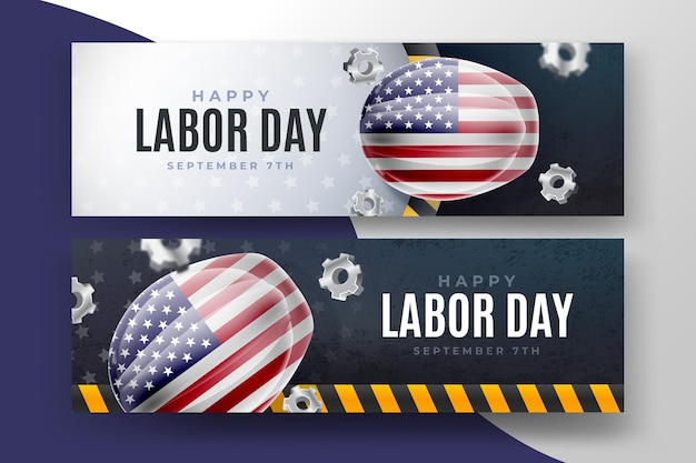 Realistic labor day usa banners