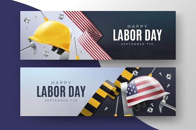 Realistic labor day usa banners