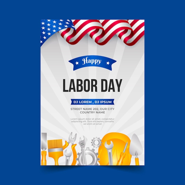 Realistic labor day vertical flyer template