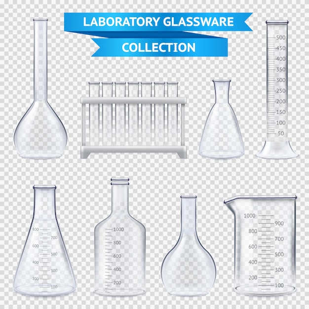 Realistic laboratory glassware collection