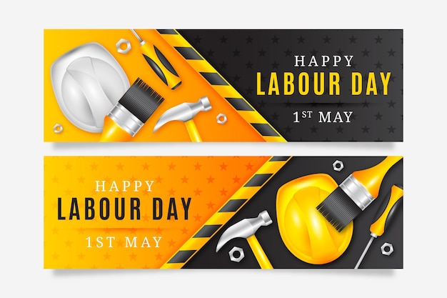 Realistic labour day banner set