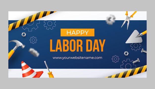 Realistic labour day horizonal banner template