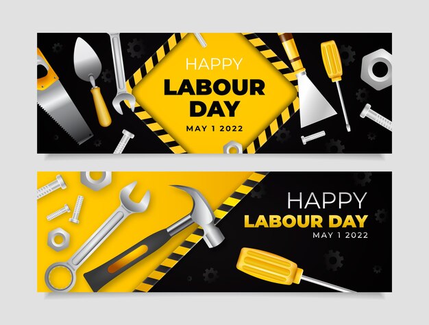 Realistic labour day horizontal banners pack