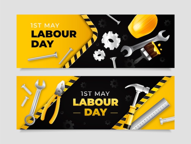 Realistic labour day horizontal banners pack