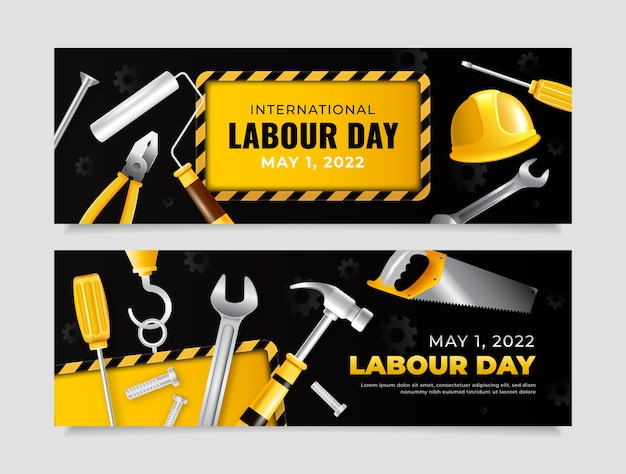 Realistic labour day horizontal banners pack