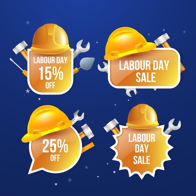 Free Vector realistic labour day sale labels collection