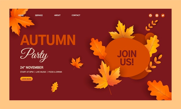 Realistic landing page template for autumn celebration