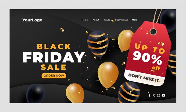 Realistic landing page template for black friday sale