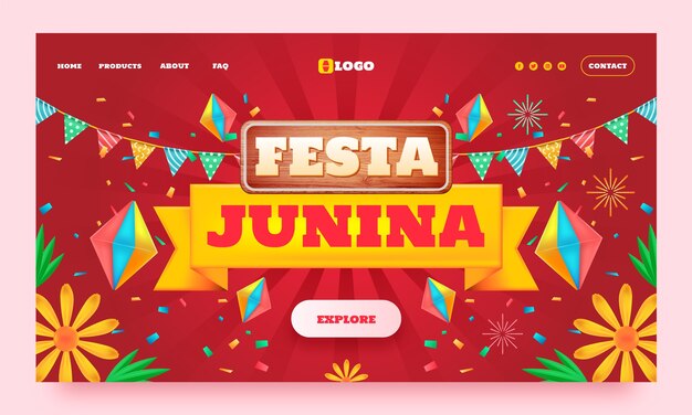 Realistic landing page template for brazilian festas juninas celebration