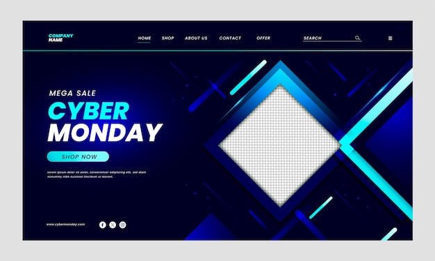 Realistic landing page template for cyber monday sale