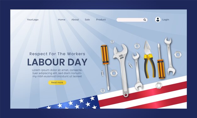 Realistic landing page template for labour day celebration