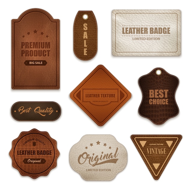 Free vector realistic leather badges labels collection