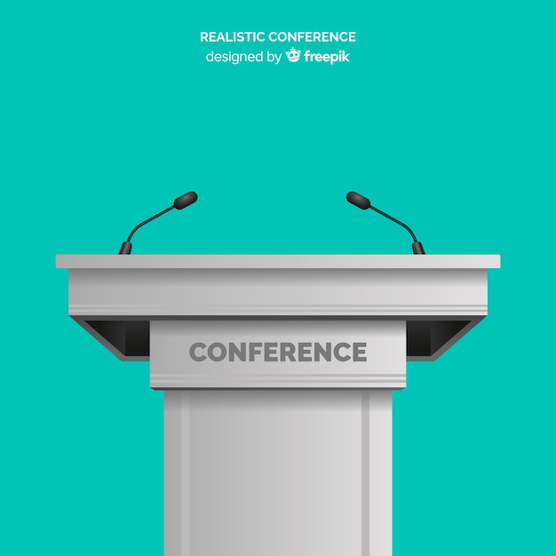 Free Vector realistic lectern conference with microphone