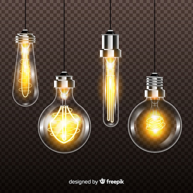 Free vector realistic light bulbs on transparent background