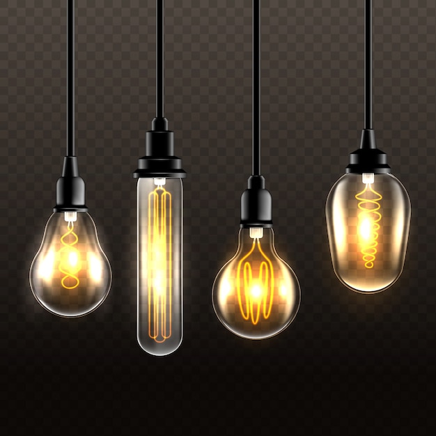 Realistic light bulbs on transparent background