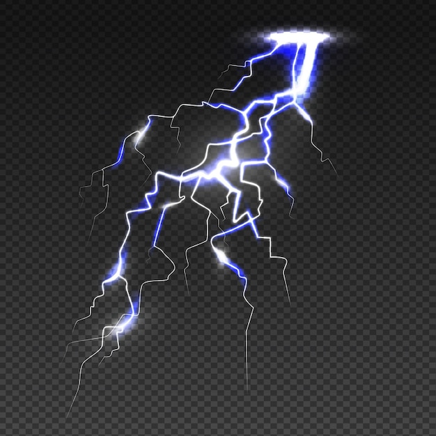 Realistic lightning bolt on transparent background