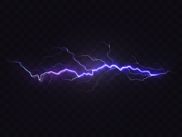 realistic lightning isolated on black background. Natural light effect, bright glowing