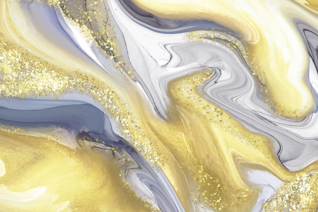 Realistic liquid marble background with gold