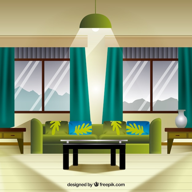 Free Vector realistic living room with windows