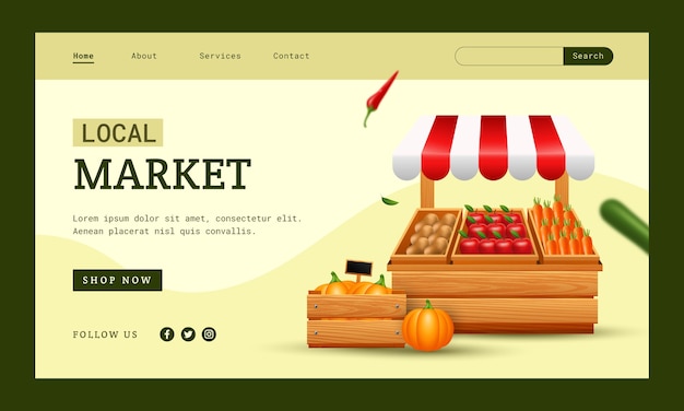 Free Vector realistic local market landing page template