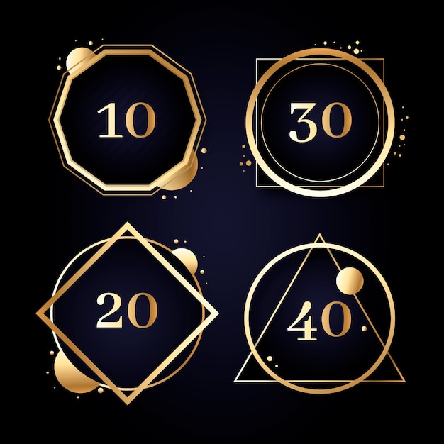 Free vector realistic luxury anniversary labels collection