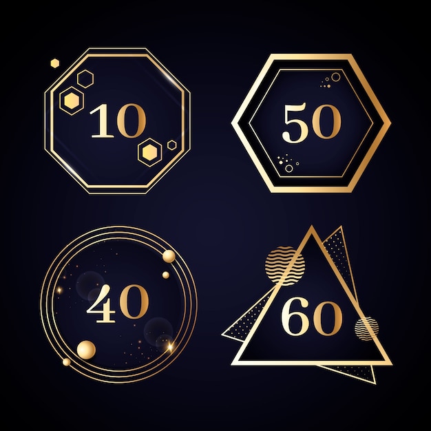 Free vector realistic luxury anniversary labels collection