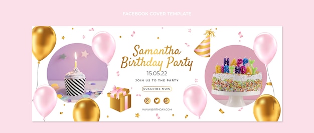 Free Vector realistic luxury golden birthday facebook cover