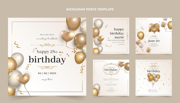 Realistic luxury golden birthday instagram posts