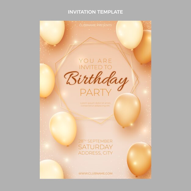 Realistic luxury golden birthday invitation