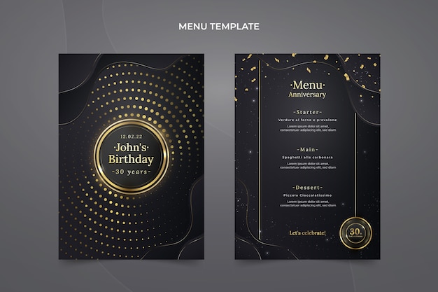 Realistic luxury golden birthday menu