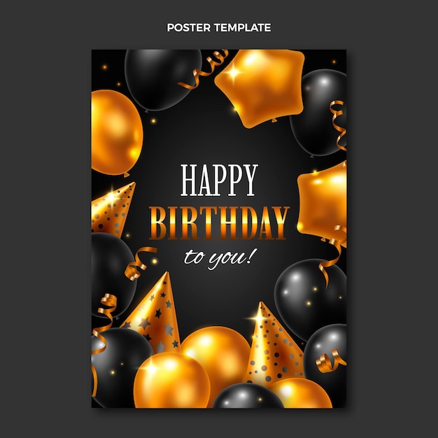 Free vector realistic luxury golden birthday poster