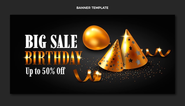 Free vector realistic luxury golden birthday sale banner