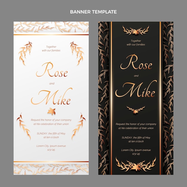 Free vector realistic luxury golden wedding banners vertical