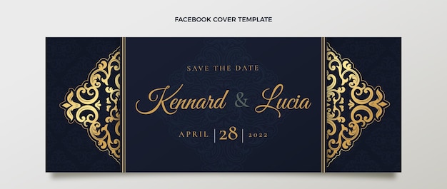 Realistic luxury golden wedding facebook cover