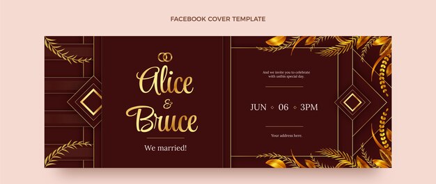 Realistic luxury golden wedding facebook cover