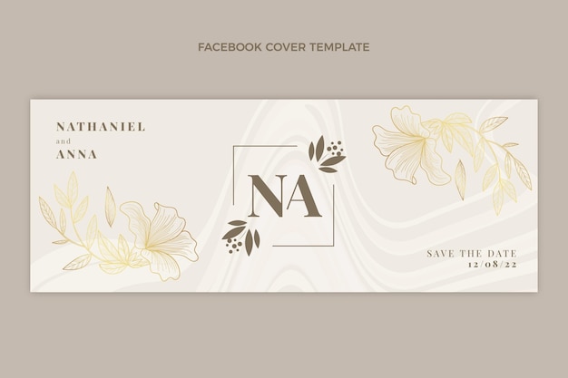 Realistic luxury golden wedding facebook cover