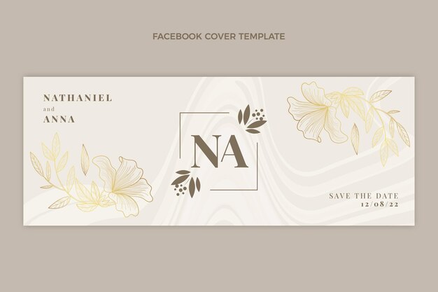 Realistic luxury golden wedding facebook cover