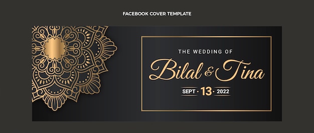 Free vector realistic luxury golden wedding facebook cover