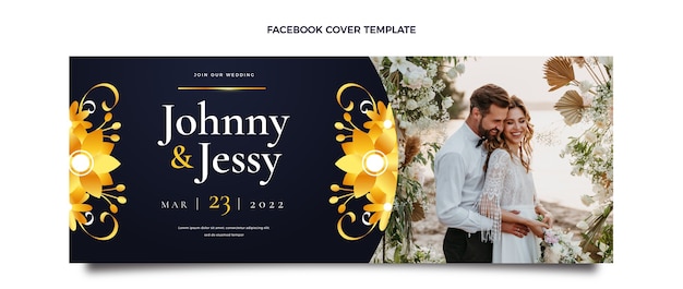 Realistic luxury golden wedding facebook cover