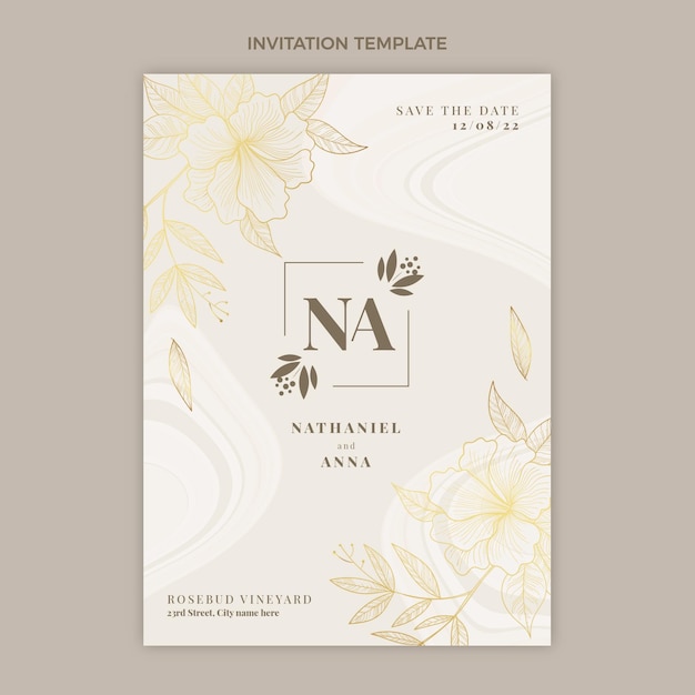 Realistic luxury golden wedding invitation