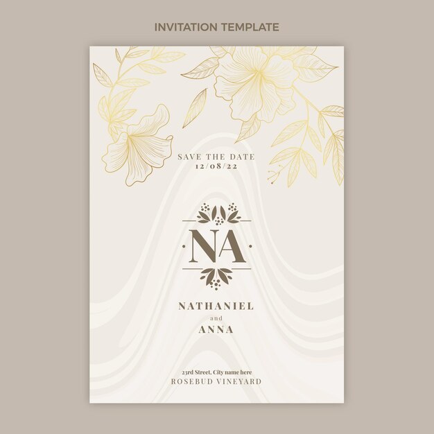 Realistic luxury golden wedding invitation