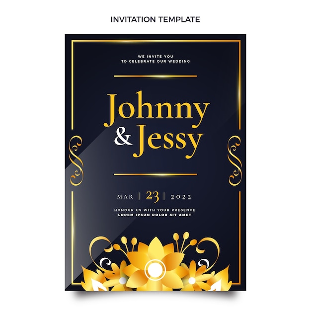 Realistic luxury golden wedding invitation