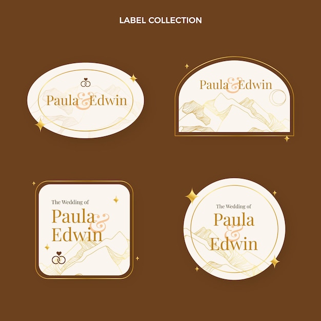 Realistic luxury golden wedding labels