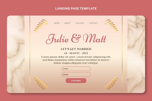 Realistic luxury golden wedding landing page