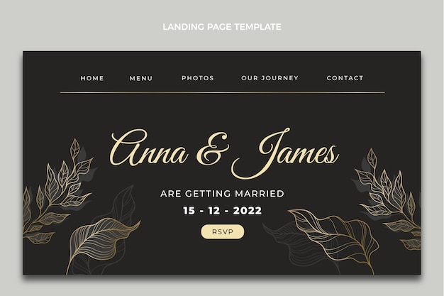 Realistic luxury golden wedding landing page