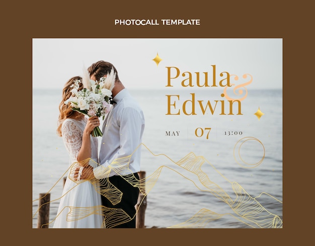 Free Vector realistic luxury golden wedding photocall