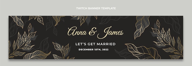 Free vector realistic luxury golden wedding twitch banner